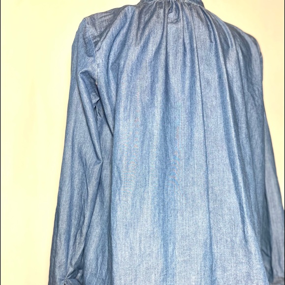 Blue Anthro Denim Chambray Embroidered Swing Tassel Blouse - Picture 9 of 13